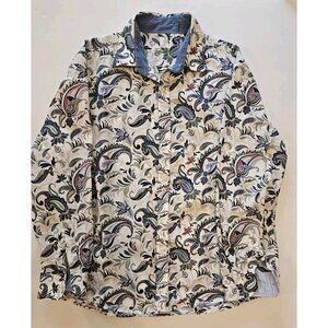Tasso Elba Size XL Men’s Casual Button Down Shirt  BLUE PAISLEY HAWAIIAN FLORAL